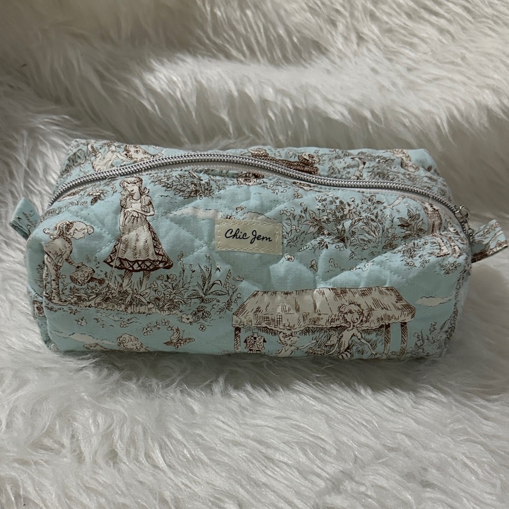 Handmade quilted Pastel Blue Cosmetic zipper Bag
